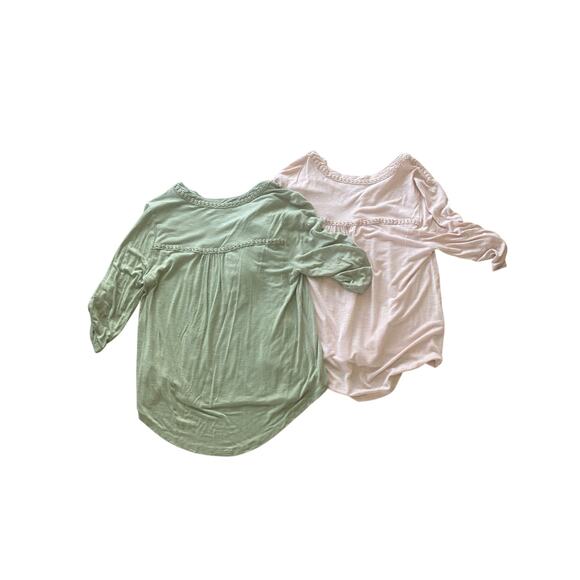 2 Democracy Embroidered Embellished Blouses Roll-Tab Sleeve Boho SMALL - Picture 2 of 12